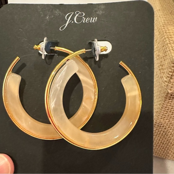 NWT J.Crew Hoop Earrings, post back, gold tone w/ acrylic inlay - Picture 7 of 7